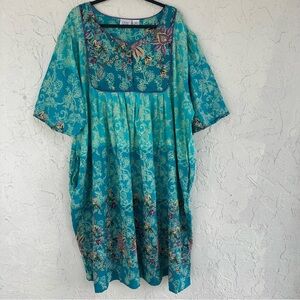 ONLY NECESSITIES Dress Women 4X Lounge Patio House‎ Mu Mu Maxi Boho Floral